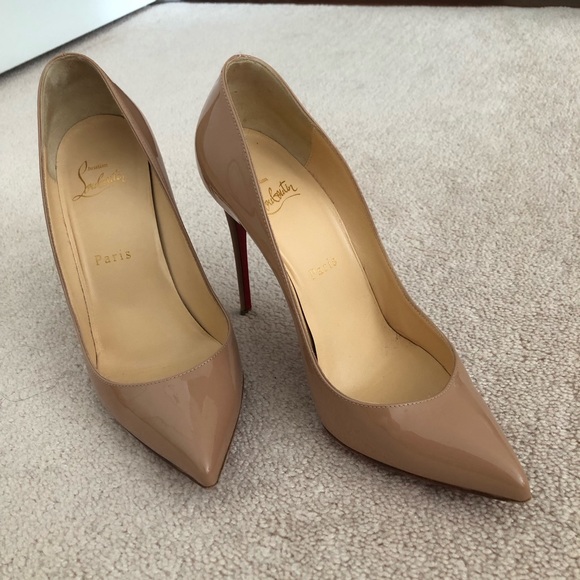 Christian Louboutin Pigalle Follies 100 Nude Patent Heels - Picture 7 of 13